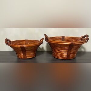 🍂 Hand Crafted Brown Wicker Baskets Set with handles